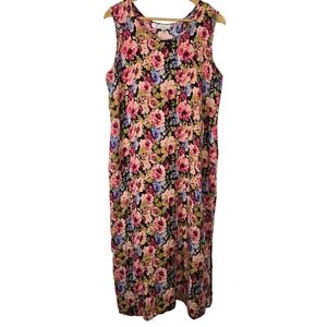 Tradition Floral Maxi Dress Women's Sleeveless Pink Blue Black Midi Length